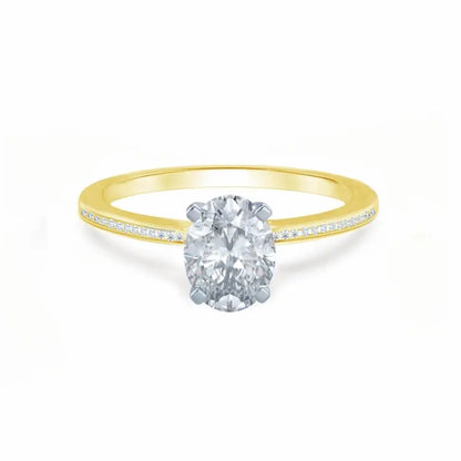 Oval Cut Two-tone Yellow Gold Petite Channel Set Solitaire Ring - cushionblue