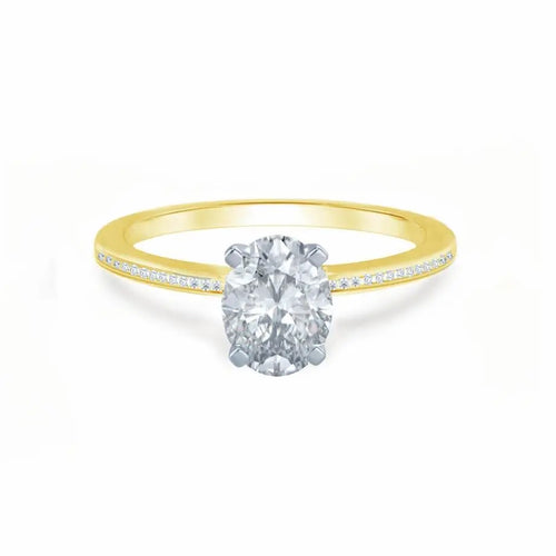 Oval Cut Two-tone Yellow Gold Petite Channel Set Solitaire Ring - cushionblue