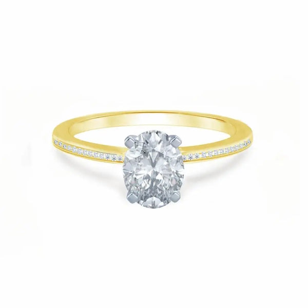 Oval Cut Two-tone Yellow Gold Petite Channel Set Solitaire Ring - cushionblue