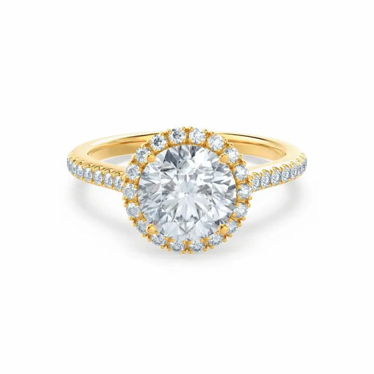 Round cut Natural Diamond Yellow Gold Petite Halo Ring - cushionblue