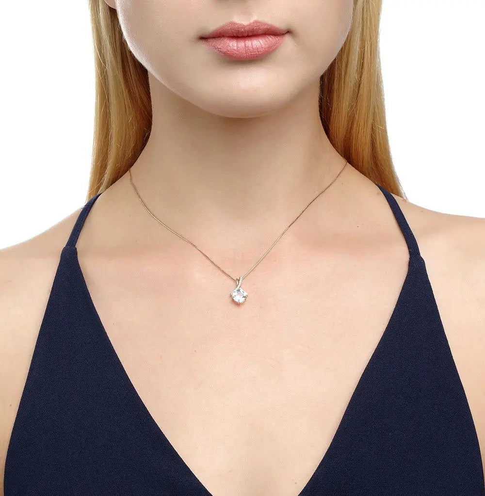 Rose Gold Cushion pendant necklace with topaz and diamonds - cushionblue