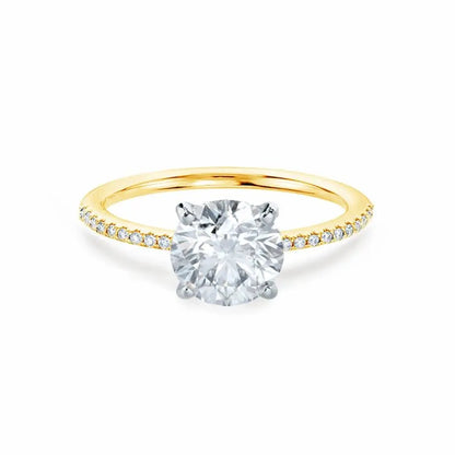 Round Cut Natural Diamond Yellow Gold & Platinum Petite Pavé Shoulder Set Ring - cushionblue