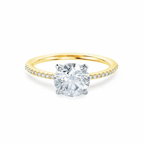 Round Cut Natural Diamond Yellow Gold & Platinum Petite Pavé Shoulder Set Ring - cushionblue