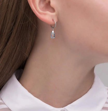 White Gold Latch back earrings with Topaz and diamond - cushionblue
