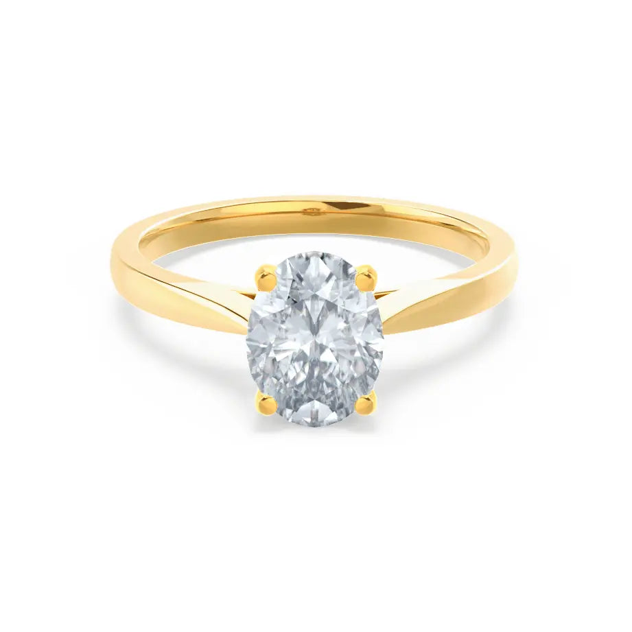 Oval Cut Yellow Gold tapered mount Diamond Solitaire Ring - cushionblue