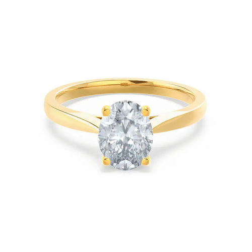 Oval Cut Yellow Gold tapered mount Diamond Solitaire Ring - cushionblue
