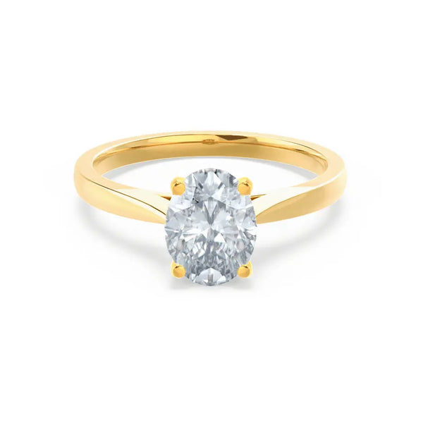 Oval Cut Yellow Gold tapered mount Diamond Solitaire Ring - cushionblue