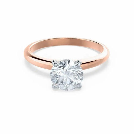 Round Cut Natural Diamond Solitaire Two Tone Rose Gold Ring - cushionblue