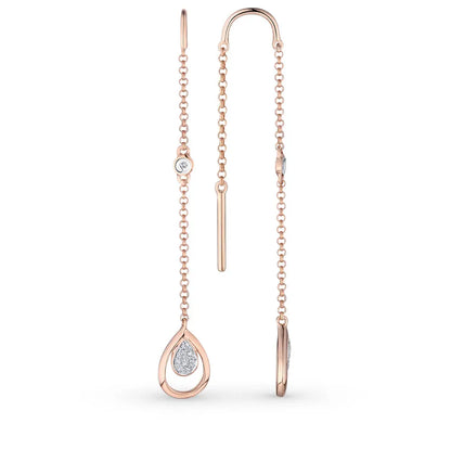 Rose Gold String earrings with diamonds - cushionblue