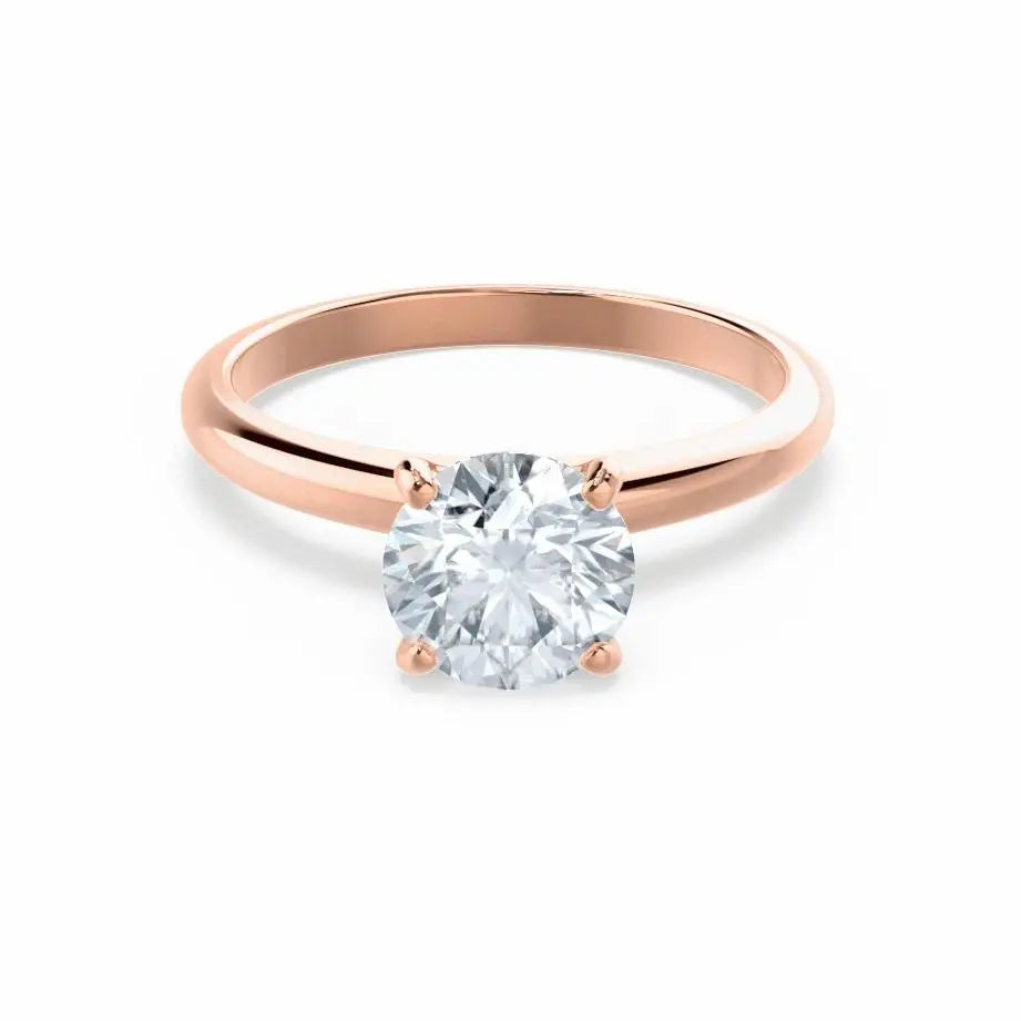Round Cut Natural Diamond Solitaire Rose Gold Ring - cushionblue