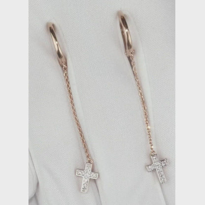 Rose Gold Latch back Cross earrings with diamonds (0.05ct)