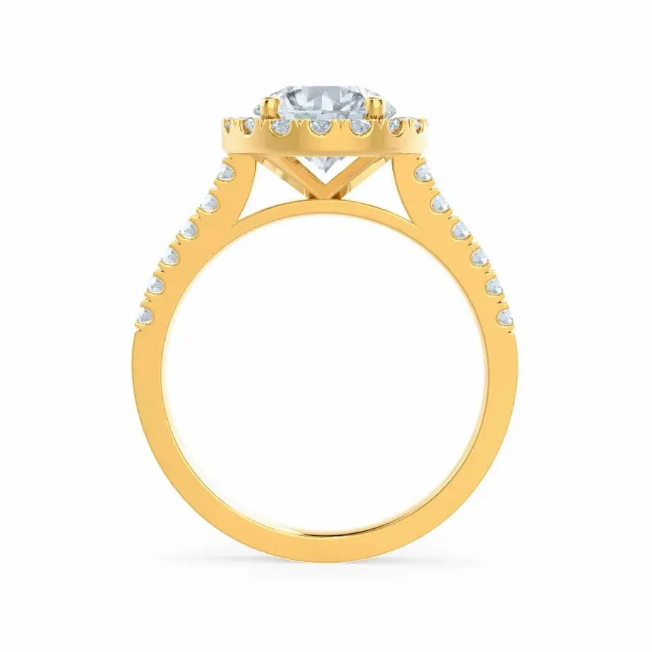 Round cut Natural Diamond Yellow Gold Halo Ring - cushionblue