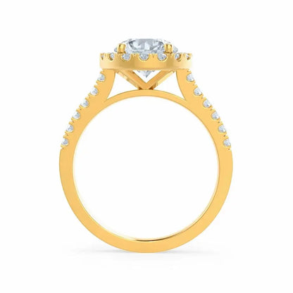 Round cut Natural Diamond Yellow Gold Halo Ring - cushionblue