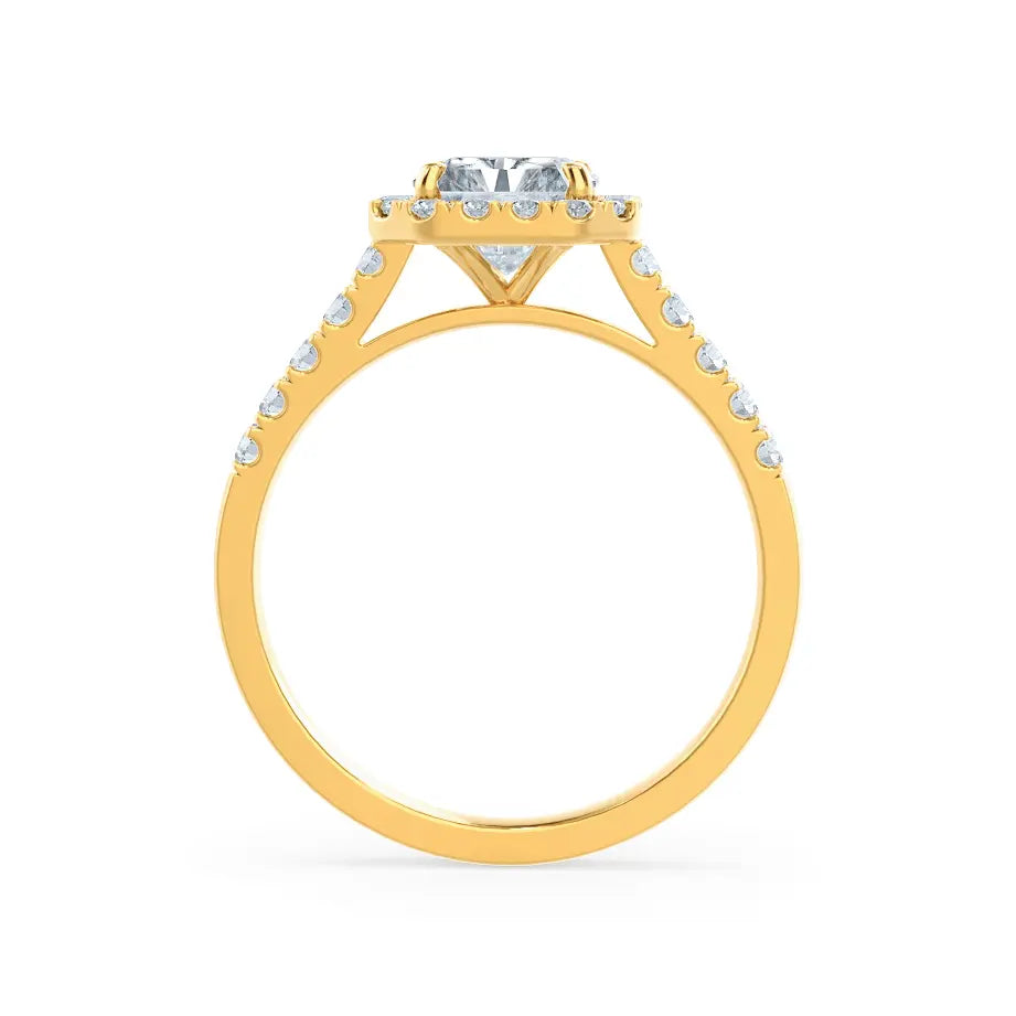 Radiant cut Natural Diamond Yellow Gold Halo Ring - cushionblue