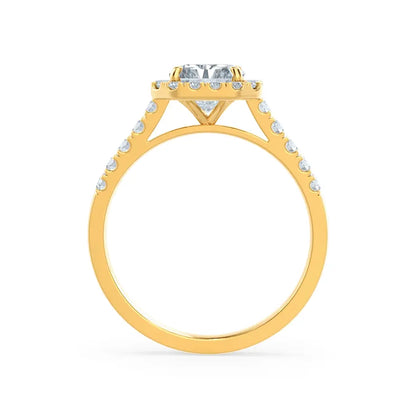 Radiant cut Natural Diamond Yellow Gold Halo Ring - cushionblue