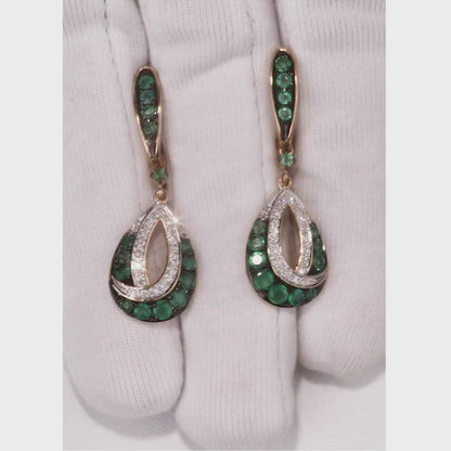 Rose Gold Latch back earrings with Green Emeralds and diamonds