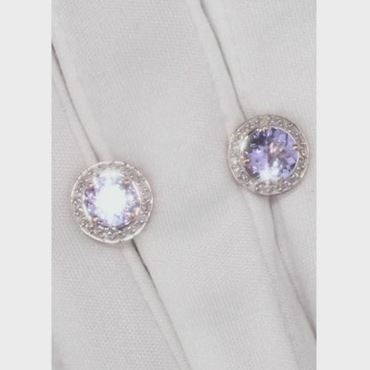 Rose Gold Studs with screws earrings with Round cut tanzanite and diamonds
