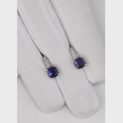 White Gold Latch back earrings with Cushion cut Sapphires and diamonds