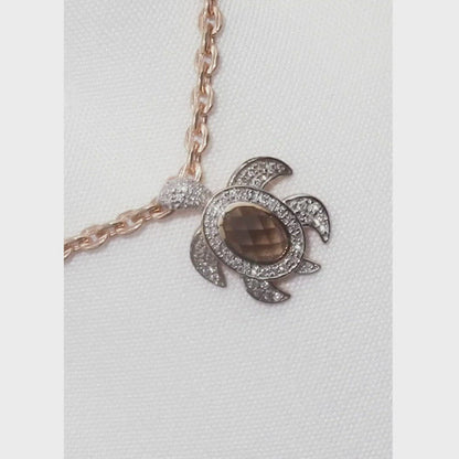 Rose Gold Oval cut Turtle pendant necklace with rauchtopaz and diamonds