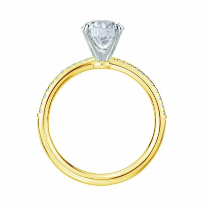 Cushion Cut Two-tone Yellow Gold Petite Pavé Shoulder Set Solitaire Ring - cushionblue