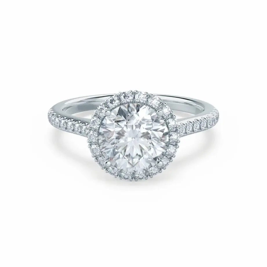 Round cut Natural Diamond White Gold Petite Halo Ring - cushionblue