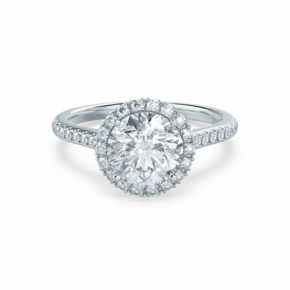 Round cut Natural Diamond White Gold Petite Halo Ring - cushionblue