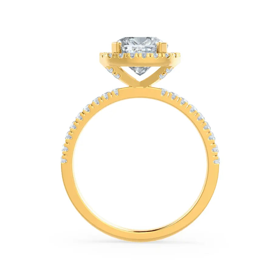 Cushion cut Natural Diamond Yellow Gold Halo Ring 0.33ct - cushionblue