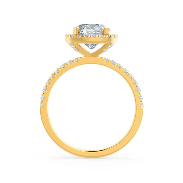 Cushion cut Natural Diamond Yellow Gold Halo Ring 0.33ct - cushionblue