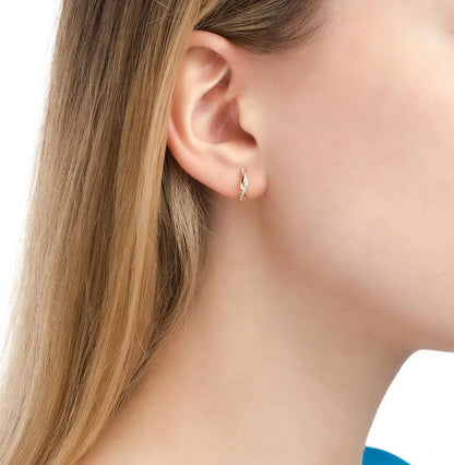 Rose Gold Unique Huggie earrings with diamonds(0.03 ct) - cushionblue