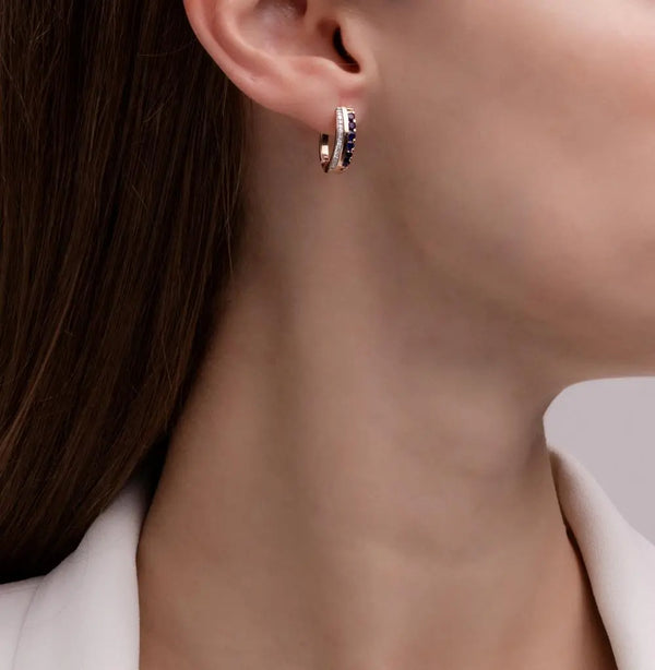 Rose Gold Latch back earrings with Synthetic Sapphires diamonds - cushionblue