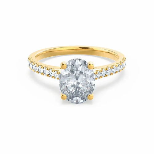 Oval cut Natural Diamond Yellow Gold Shoulder Set Ring - cushionblue