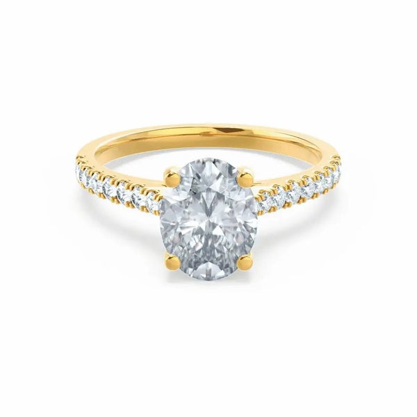 Oval cut Natural Diamond Yellow Gold Shoulder Set Ring - cushionblue