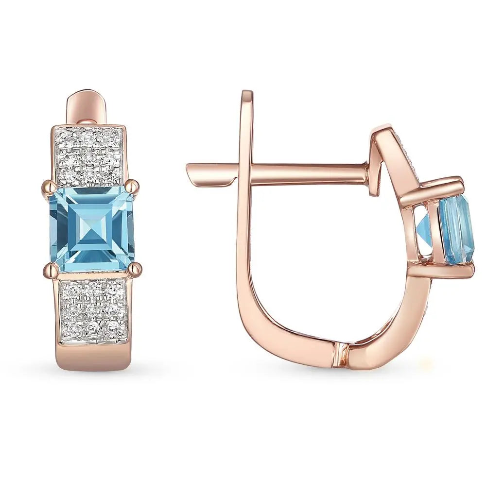 Rose Gold Latch back earrings with Topaz and diamonds - cushionblue