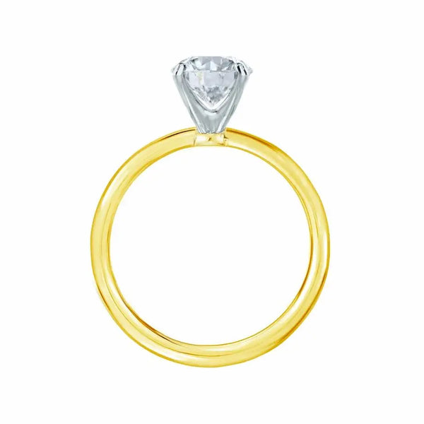 Oval Cut Two-tone Yellow Gold Plain Mount 4 Prong Solitaire Ring - cushionblue