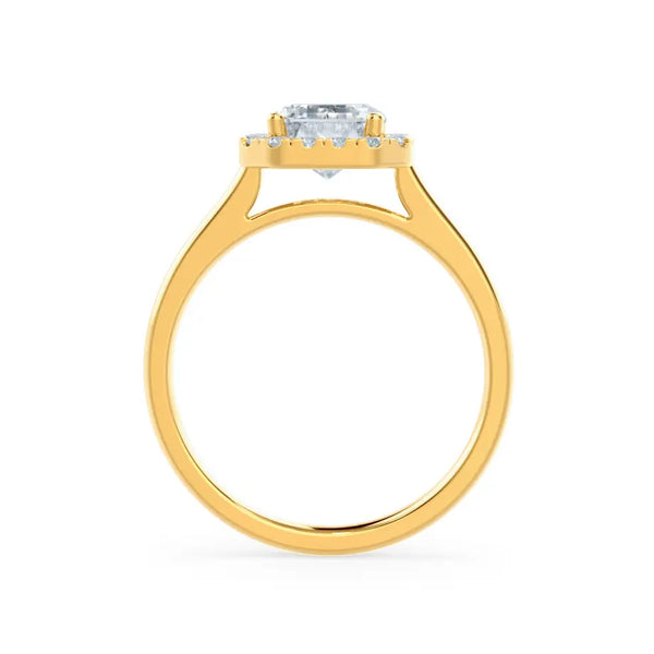 Emerald Cut Natural Diamond Yellow Gold Halo Ring (1.75ct) - cushionblue