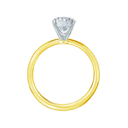 Princess Cut Two-tone Yellow Gold Petite Pavé Plain Mount Solitaire Ring - cushionblue