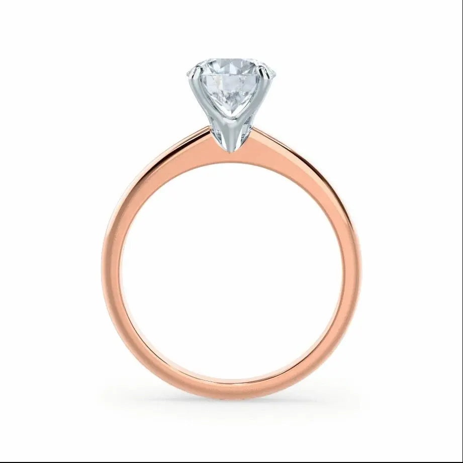 Round Cut Natural Diamond Solitaire Two Tone Rose Gold Ring - cushionblue