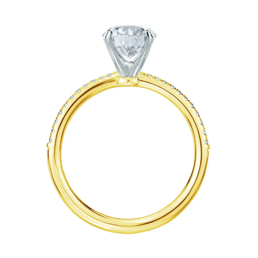 Asscher Cut Two-tone Yellow Gold Petite Pavé Shoulder Set Solitaire Ring - cushionblue
