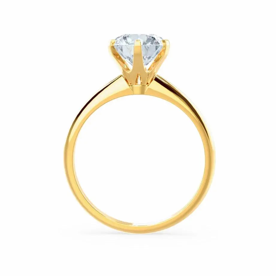 6 Prong Knife Edge Round Cut Natural Diamond Solitaire Yellow Gold Ring - cushionblue