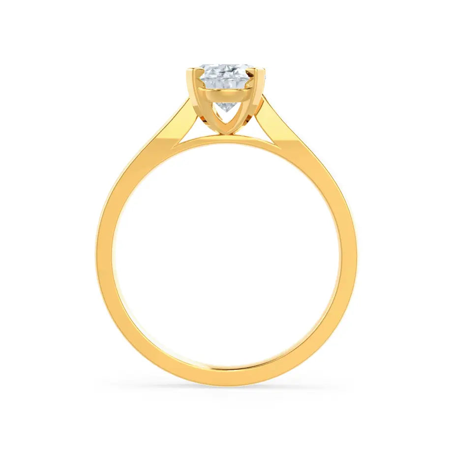 Oval Cut Yellow Gold tapered mount Diamond Solitaire Ring - cushionblue