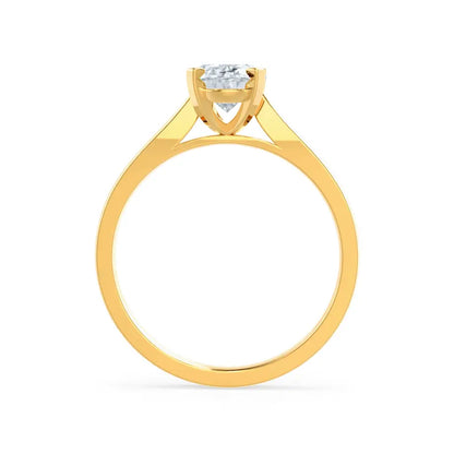 Oval Cut Yellow Gold tapered mount Diamond Solitaire Ring - cushionblue