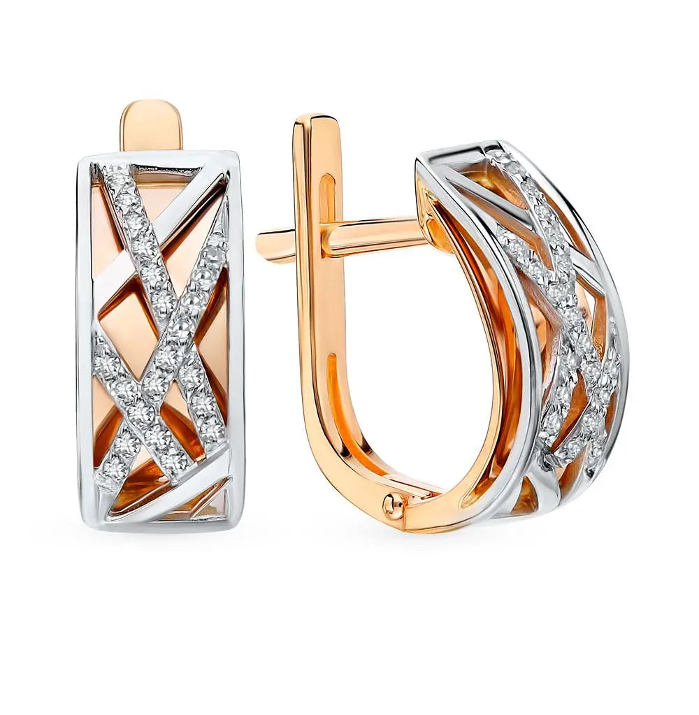 Rose Gold Latch back earrings with diamonds(0.13 ct) - cushionblue