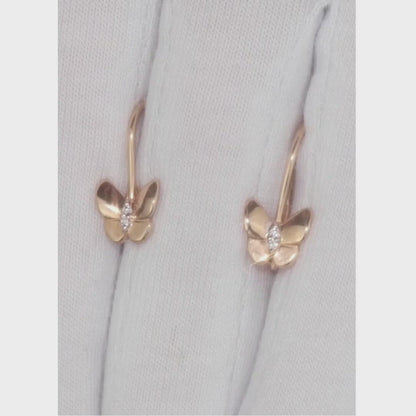 Rose Gold French lock Butterfly earrings with diamonds(0.02ct)