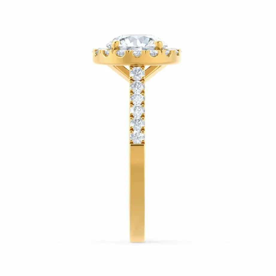 Round cut Natural Diamond Yellow Gold Halo Ring - cushionblue