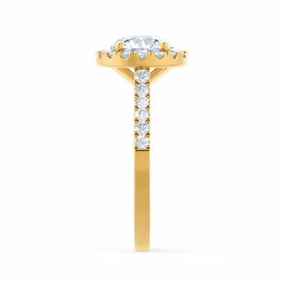 Round cut Natural Diamond Yellow Gold Halo Ring - cushionblue
