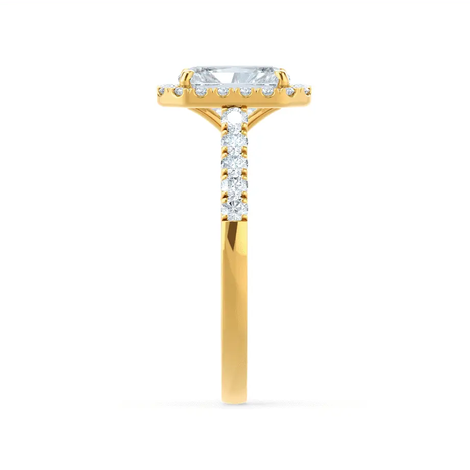 Radiant cut Natural Diamond Yellow Gold Halo Ring - cushionblue