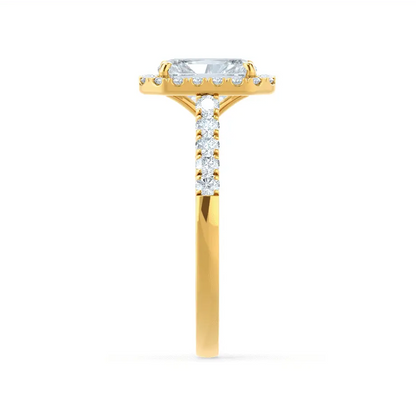 Radiant cut Natural Diamond Yellow Gold Halo Ring - cushionblue