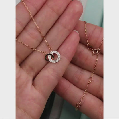 Double Round Diamond Rose Gold pendant necklace
