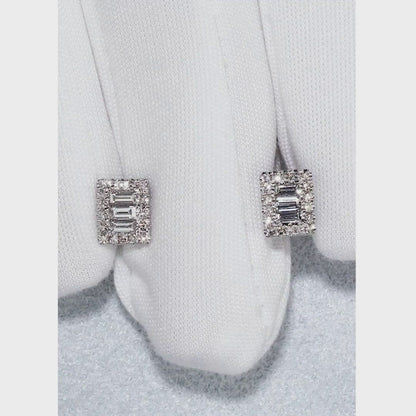 White Gold Studs with screws earrings with diamonds(0.12ct, 0.21ct)