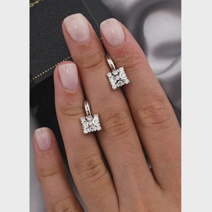 White Gold Latch back  earrings with Round cut diamonds